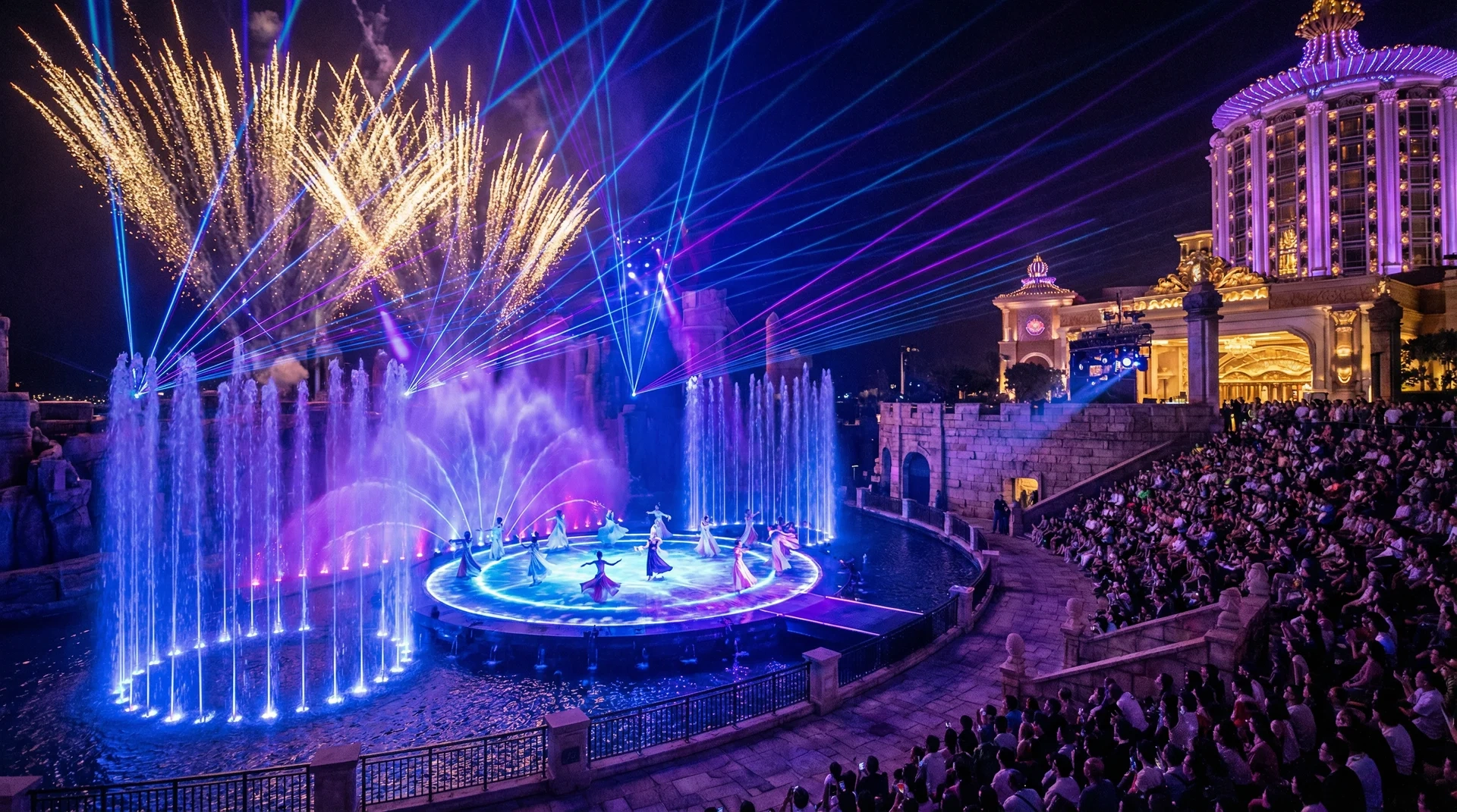 威尼斯人金光综艺馆精彩水上表演和灯光秀